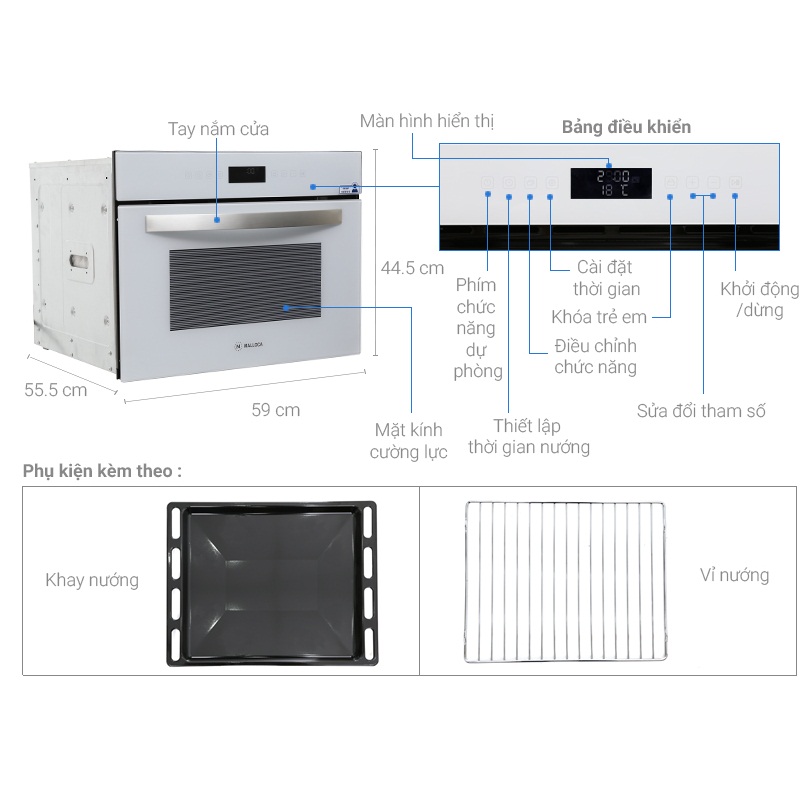 Lò vi sóng kèm lò nướng Malloca MW 927BG