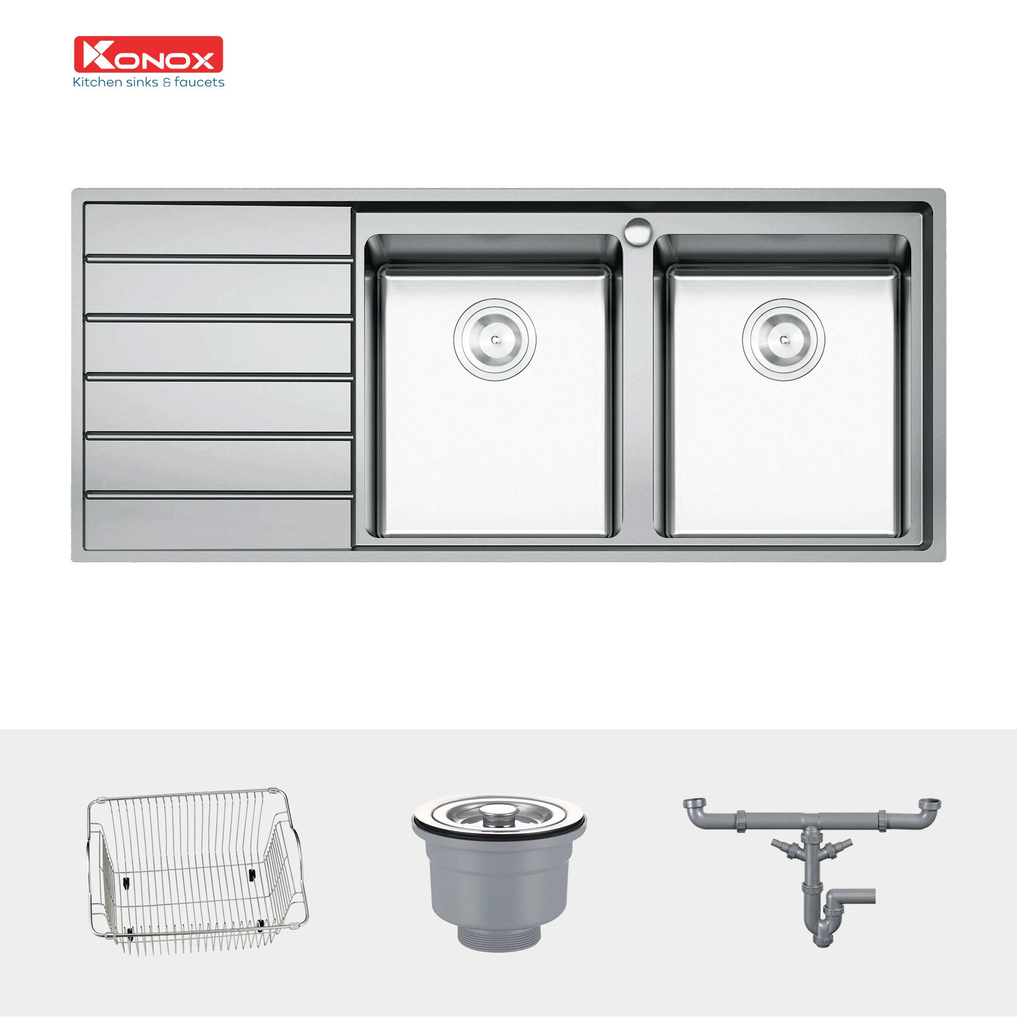 European sink Premium KS11650 2B – Bàn tráiSiphon, giá úp bát inox